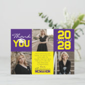 Paarse & geel 3 foto Afstuderen dank u Kaart (Staand voorkant)