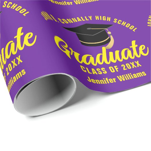 Paarse Geel Afstuderen Custom 2025 Afstuderen Cadeaupapier (Rol Hoek)