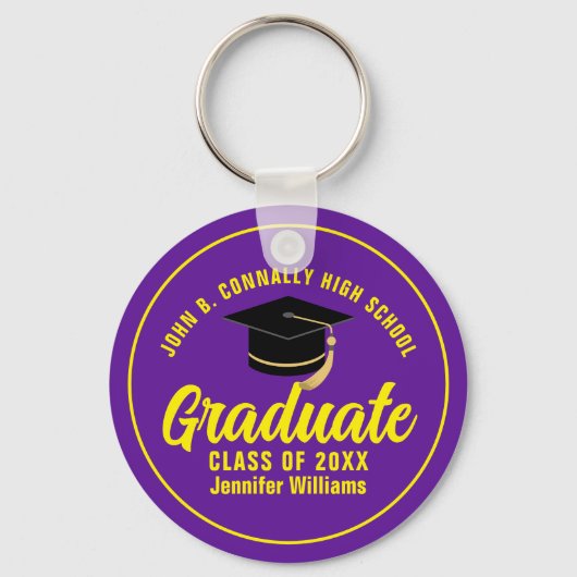 Paarse Geel Afstuderen Custom 2025 Afstuderen Sleutelhanger (Voorkant)