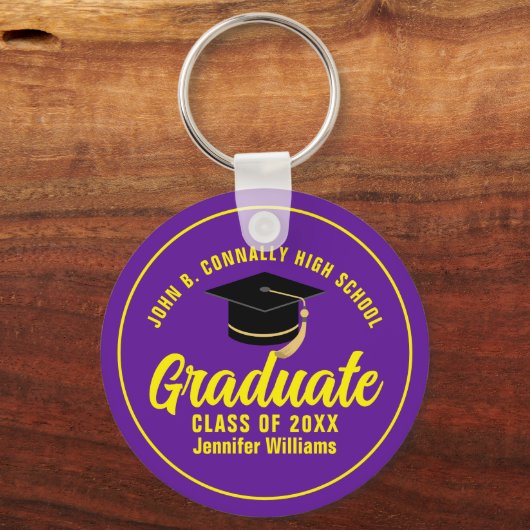 Paarse Geel Afstuderen Custom 2025 Afstuderen Sleutelhanger (Voorkant)