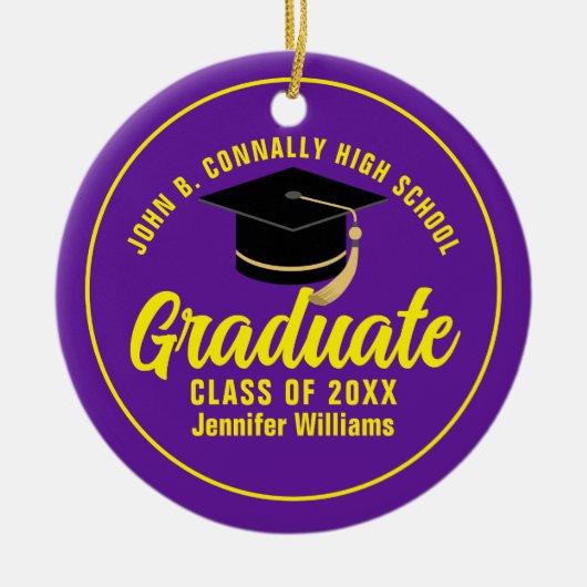 Paarse Geel Afstuderen Custom Afstuderen Kerst Keramisch Ornament (Voorkant)