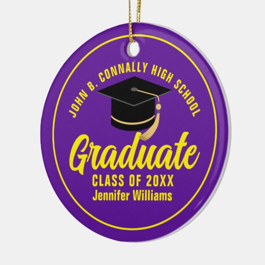 Paarse Geel Afstuderen Custom Afstuderen Kerst Keramisch Ornament (Links)
