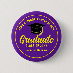 Paarse Geel Afstuderen Custom Afstuderen Naam Tag Ronde Button 5,7 Cm