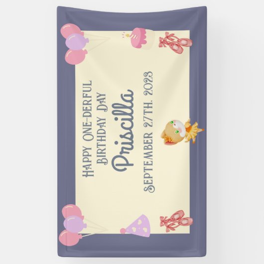 Paarse Geel Ballerina Kat Kids Verjaardagsfeest Spandoek (Verticaal)