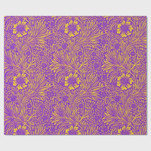 paarse geel bloemmotief cadeaupapier (Vlak)