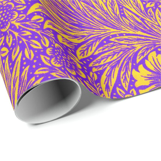 paarse geel bloemmotief cadeaupapier (Rol Hoek)
