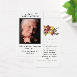 Paarse geel Floral Foto Funeral Prayer Card Visitekaartje