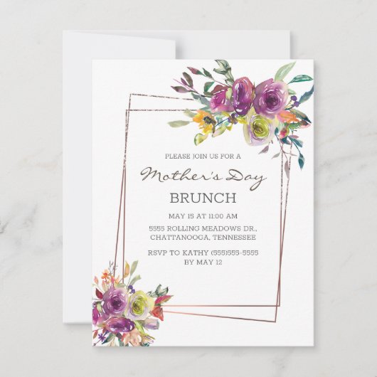 Paarse geel Floral Geometric Moederdag Brunch Kaart (Voorkant)