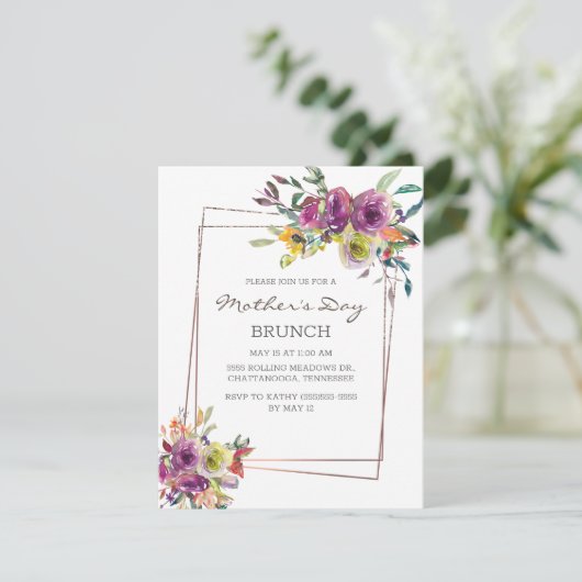 Paarse geel Floral Geometric Moederdag Brunch Kaart