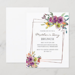 Paarse geel Floral Geometric Moederdag Brunch Kaart