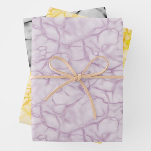 Paarse & Geel & Grijs Marmeren Patroon Elegant Inpakpapier Vel (In situ)
