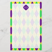 Paarse Geel Groen Harlequin Purp Quat 3 Monogram Briefpapier (Voorkant)