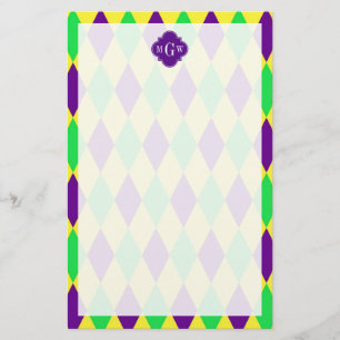 Paarse Geel Groen Harlequin Purp Quat 3 Monogram Briefpapier