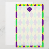 Paarse Geel Groen Harlequin Purp Quat 3 Monogram Briefpapier (Voorkant / Achterkant)