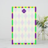 Paarse Geel Groen Harlequin Purp Quat 3 Monogram Briefpapier (Staand voorkant)