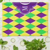 Paarse Geel Groen Harlequin Purp Quat 3 Monogram Theedoek (Gevouwen)