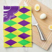 Paarse Geel Groen Harlequin Purp Quat 3 Monogram Theedoek (Quarter Fold)