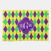 Paarse Geel Groen Harlequin Purp Quat 3 Monogram Theedoek (Horizontaal)