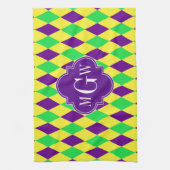 Paarse Geel Groen Harlequin Purp Quat 3 Monogram Theedoek (Verticaal)