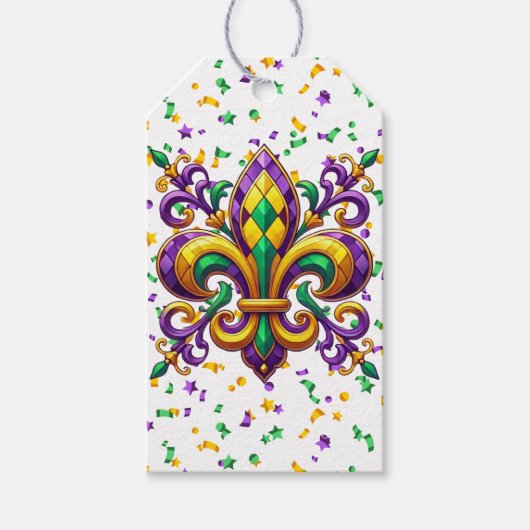 Paarse geel groen Mardi Gras fleur de lis Cadeaulabel (Voorkant)