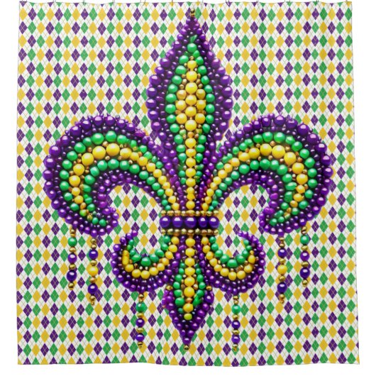 Paarse geel groen Mardi Gras fleur de lis Douchegordijn (Voorkant)