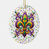 Paarse geel groen Mardi Gras fleur de lis Keramisch Ornament (Rechts)