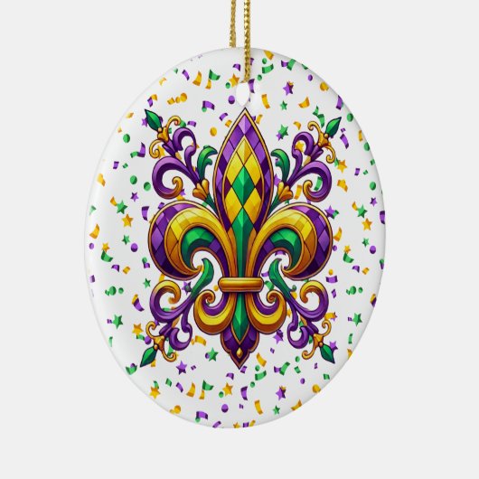 Paarse geel groen Mardi Gras fleur de lis Keramisch Ornament (Rechts)