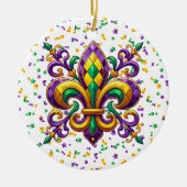 Paarse geel groen Mardi Gras fleur de lis Keramisch Ornament (Voorkant)