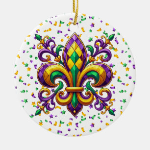 Paarse geel groen Mardi Gras fleur de lis Keramisch Ornament