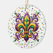 Paarse geel groen Mardi Gras fleur de lis Keramisch Ornament (Links)