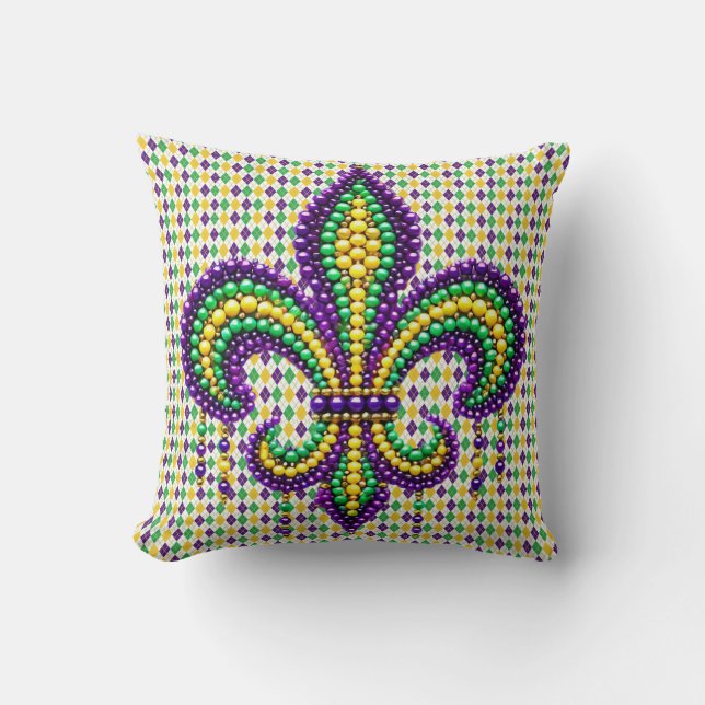 Paarse geel groen Mardi Gras fleur de lis Kussen (Voorkant)