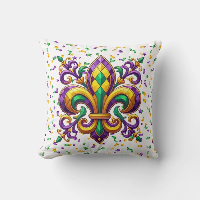 Paarse geel groen Mardi Gras fleur de lis Kussen (Voorkant)
