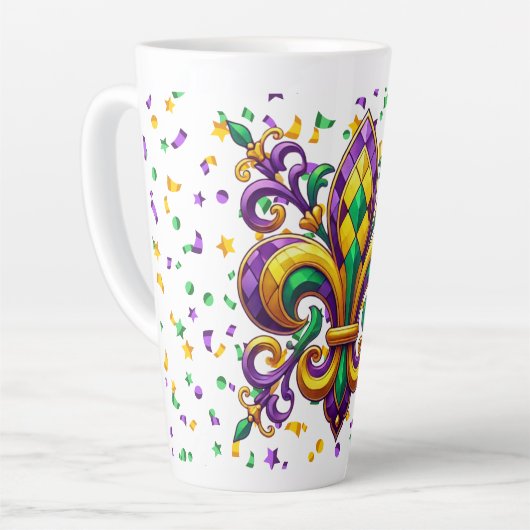 Paarse geel groen Mardi Gras fleur de lis Latte Mok (Linkerhoek)