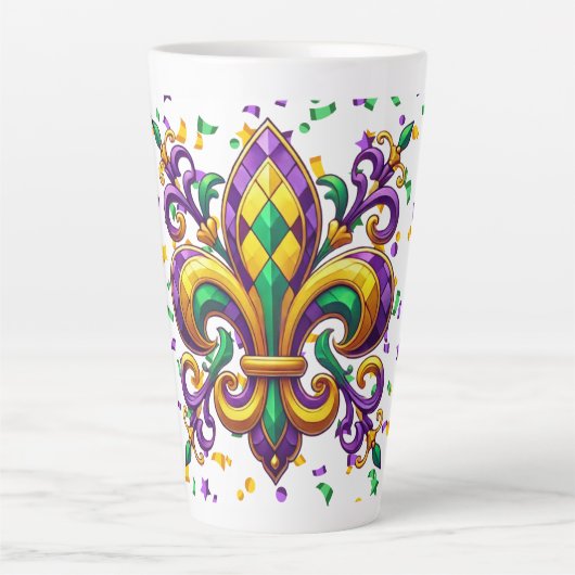 Paarse geel groen Mardi Gras fleur de lis Latte Mok (Voorkant)