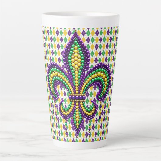 Paarse geel groen Mardi Gras fleur de lis Latte Mok (Voorkant)
