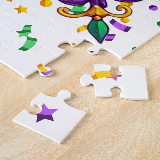 Paarse geel groen Mardi Gras fleur de lis Legpuzzel (Zijkant)