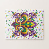 Paarse geel groen Mardi Gras fleur de lis Legpuzzel (Horizontaal)