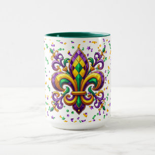 Paarse geel groen Mardi Gras fleur de lis Mok