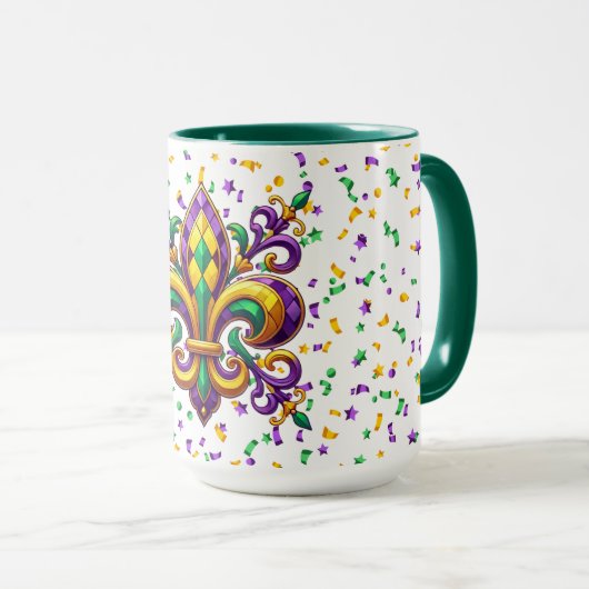 Paarse geel groen Mardi Gras fleur de lis Mok (Voorkant rechts)