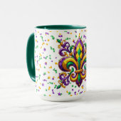 Paarse geel groen Mardi Gras fleur de lis Mok (Voorkant links)