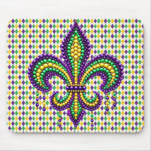 Paarse geel groen Mardi Gras fleur de lis Muismat
