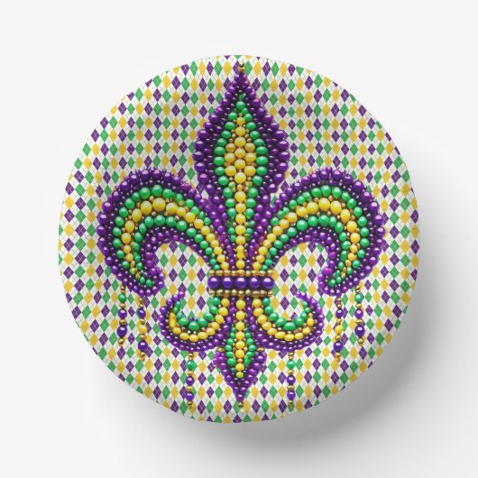 Paarse geel groen Mardi Gras fleur de lis Papieren Kommen (Voorkant)
