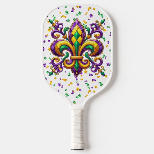 Paarse geel groen Mardi Gras fleur de lis Pickleball Paddle (Voorkant)