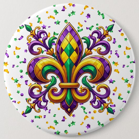 Paarse geel groen Mardi Gras fleur de lis Ronde Button 6,0 Cm (Voorkant)