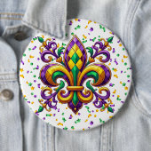 Paarse geel groen Mardi Gras fleur de lis Ronde Button 6,0 Cm (In situ)