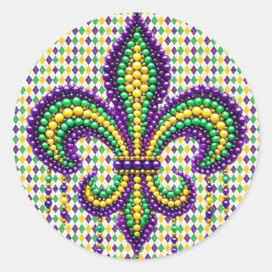 Paarse geel groen Mardi Gras fleur de lis Ronde Sticker