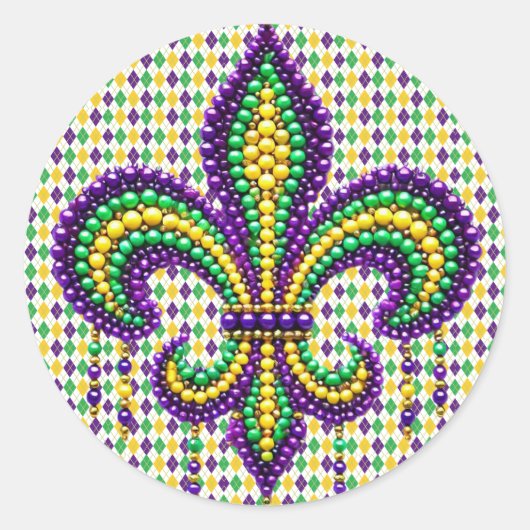 Paarse geel groen Mardi Gras fleur de lis Ronde Sticker (Voorkant)