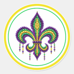 Paarse geel groen Mardi Gras fleur de lis Ronde Sticker
