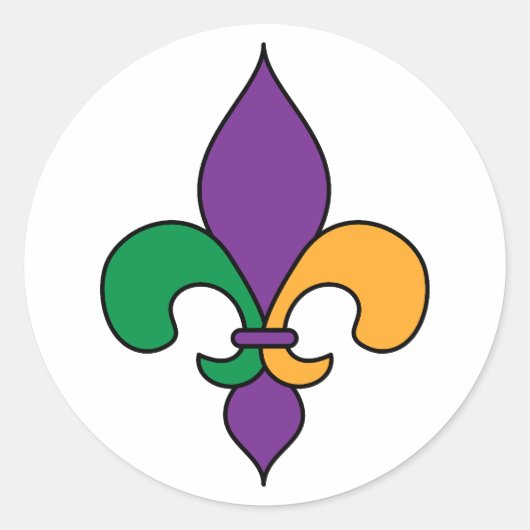 Paarse Geel Groen Mardi Gras Fleur de Lis Ronde Sticker (Voorkant)