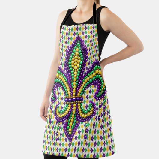 Paarse geel groen Mardi Gras fleur de lis Schort (Insitu)